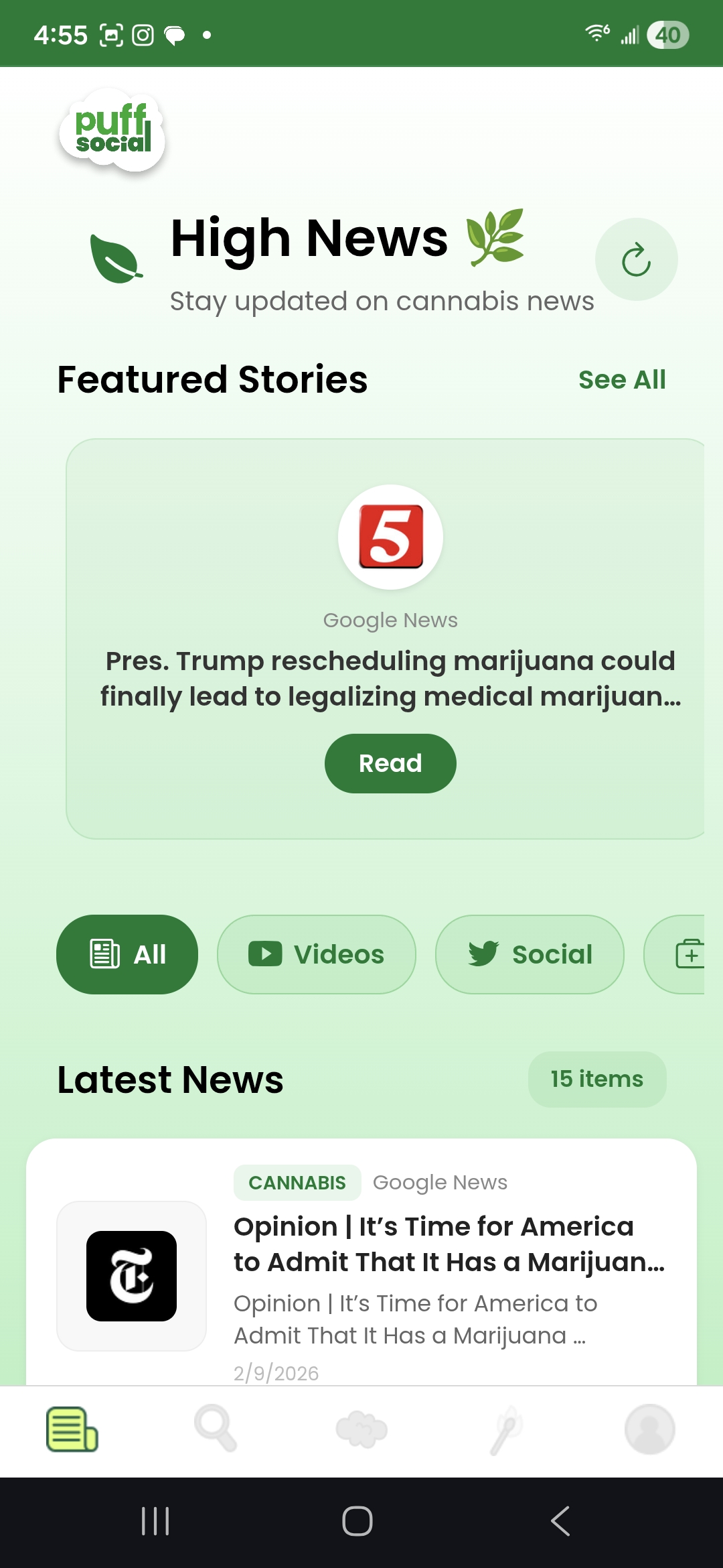 Puff Social - High News Feed